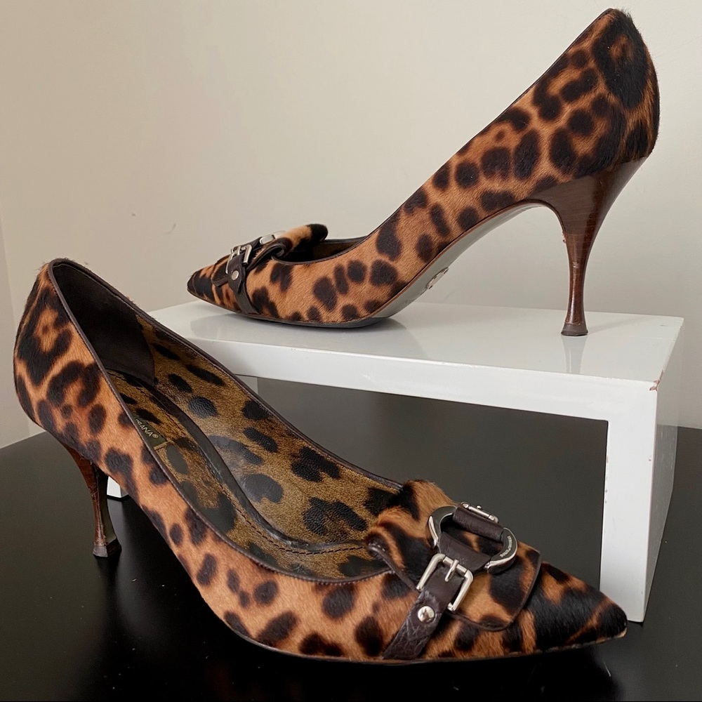 Dolce & Gabbana Leopard Pony Calf Hair Decollete Pointed Toe Pumps 41 11 Italy